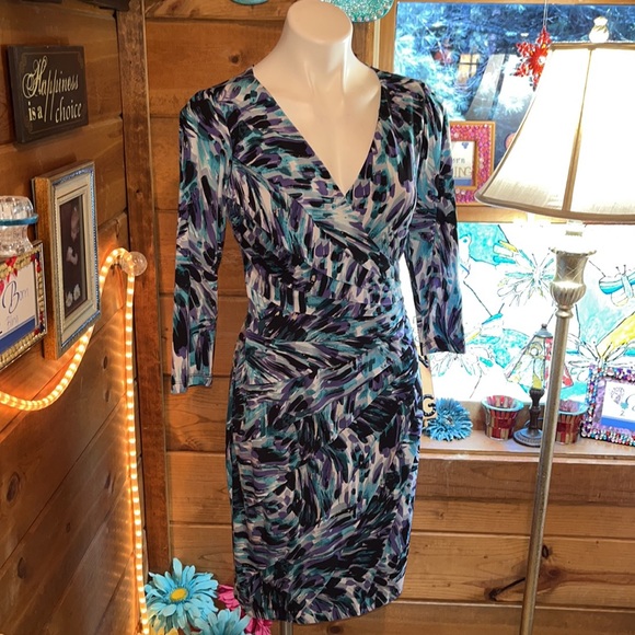 NEW London Times purple & turquoise Sexy low cut dress - Picture 3 of 12